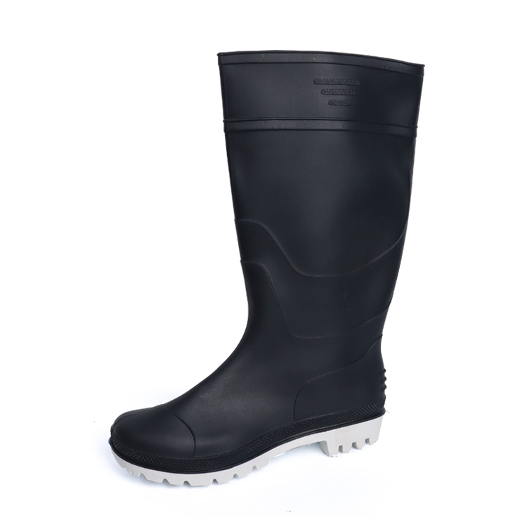 AN101 Black PVC Waterproof Rain Boots with White Sole - Anti-Slip Industrial Gum Boots
